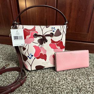 BRAND NEW Kate Spade Eva Nouveau Bloom Small Bucket Bag W/ Billfold Slim Wallet